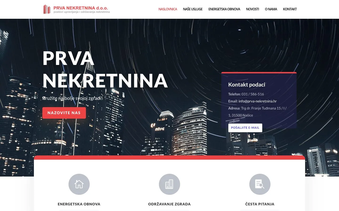Naslovnica web stranice Prva Nekretnina