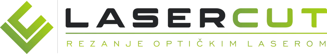 Logotip tvrtke Lasercut s natpisom 'LASERCUT' iznad slogana 'REZANJE OPTIČKIM LASEROM', u crnoj i zelenoj boji.
